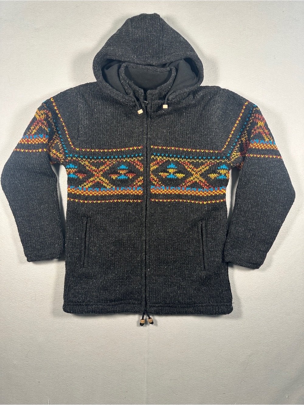 The Karmic Chameleon Nepal Wool Fleece Lined Jacket Rainbow Hoodie Unisex Sz S